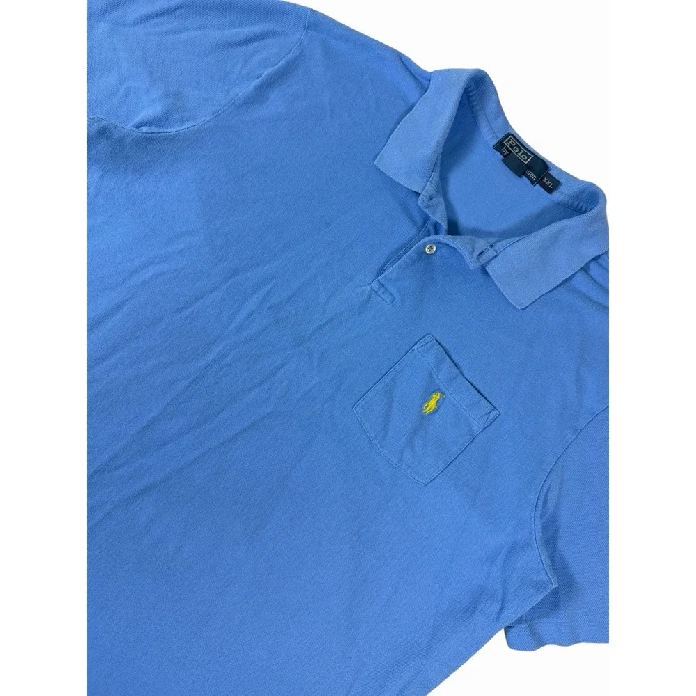 Polo Ralph Lauren Polo Shirt Mens XXL Blue Yellow Pony Pocket Short Sleeve Class